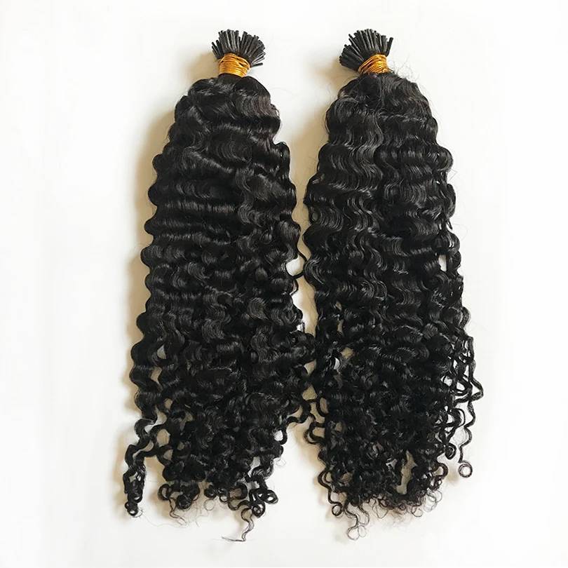 Soft Curly I Tip Human Hair Extensions Natural Color