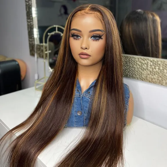 Highlight Brown Straight Lace Front Wig