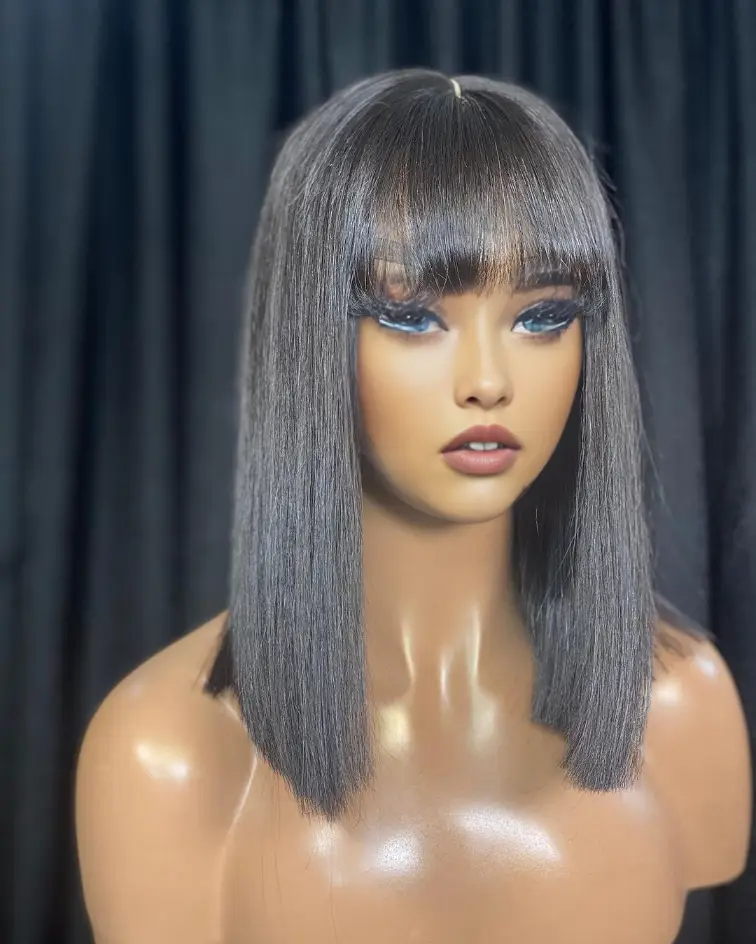 Human Hair Wig with Bangs Straight Bob Wigs