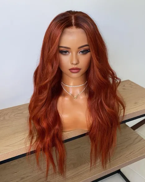 Orange Brown Straight Lace Front Wig