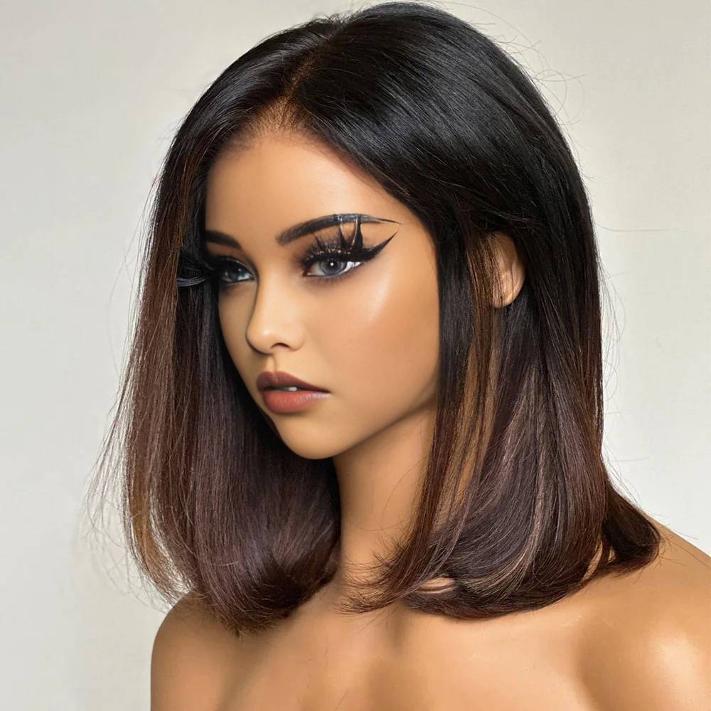 Brown Straight Bob Wig Lace Front Human Hair