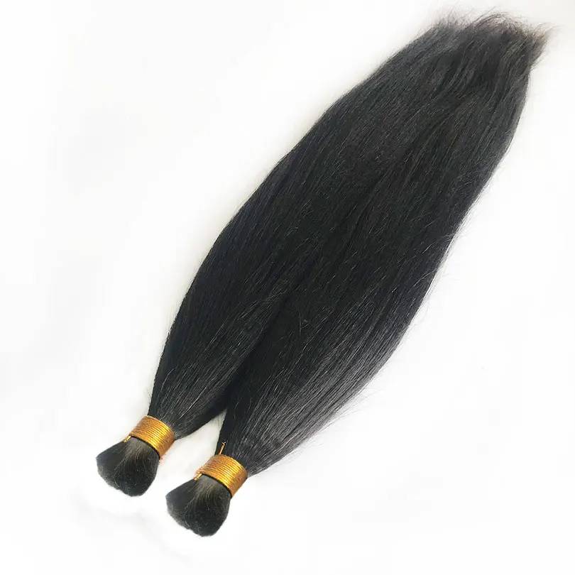 Yaki Straight Hair Bulk Human Hair for Braiding Natural Color