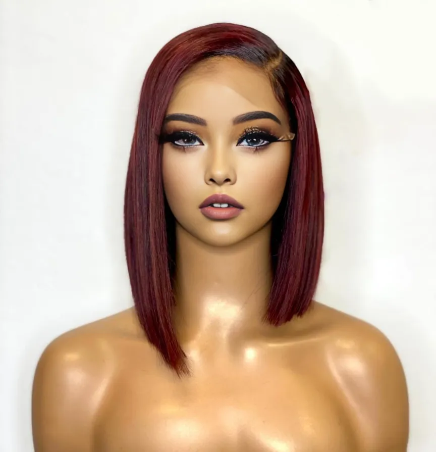 99J Red Straight Short Bob Human Hair