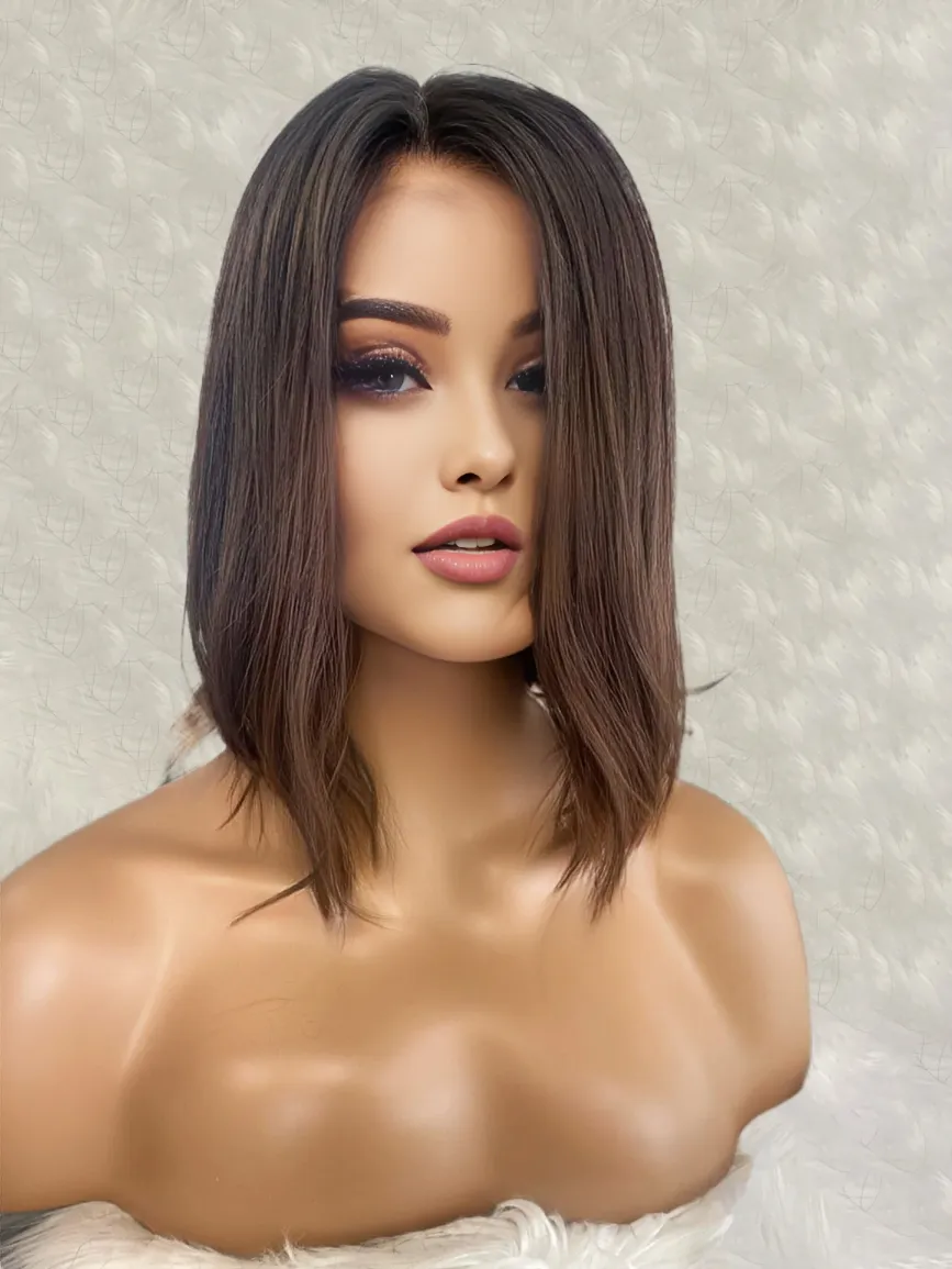 Brown Colored Short Bob Wig Human Hair