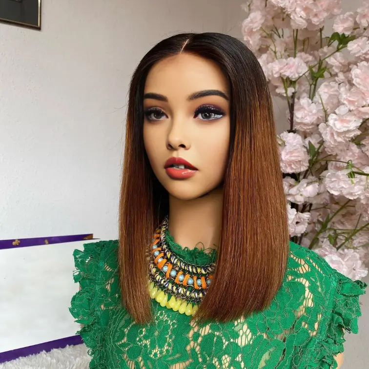 Short Bob Ombre Brown Straight Lace Front Wigs