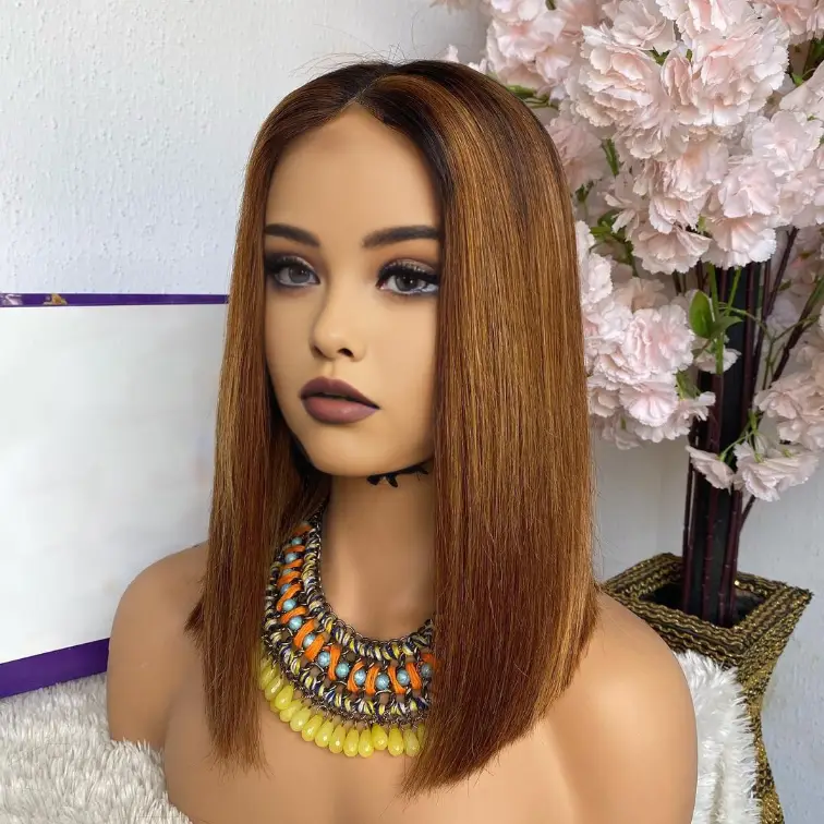 Ombre Brown Short Bob Straight Lace Front Wigs