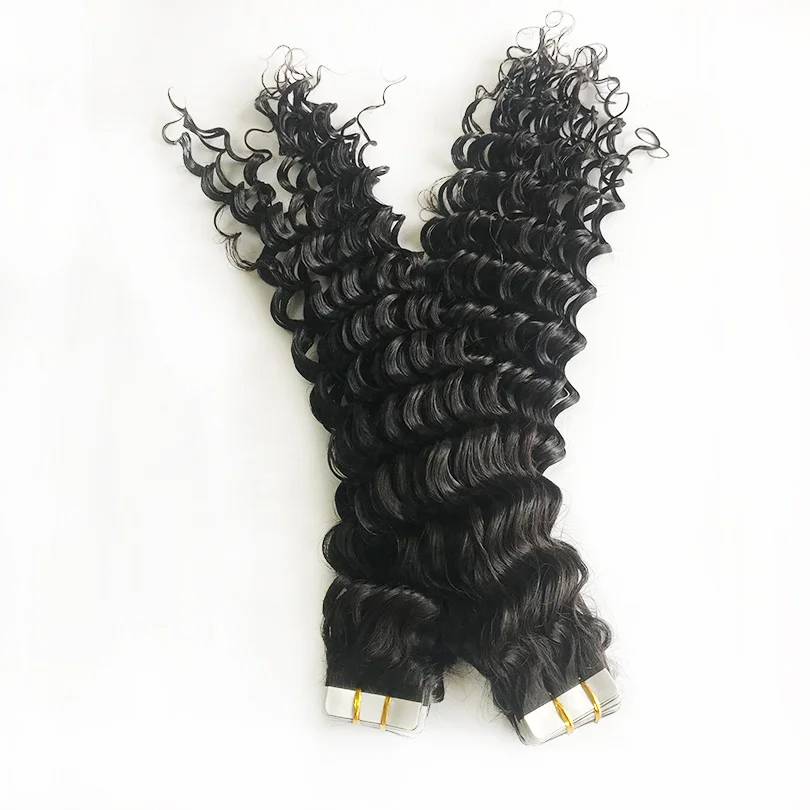 Deep Wave Tape in Hair Extensions Skin Weft