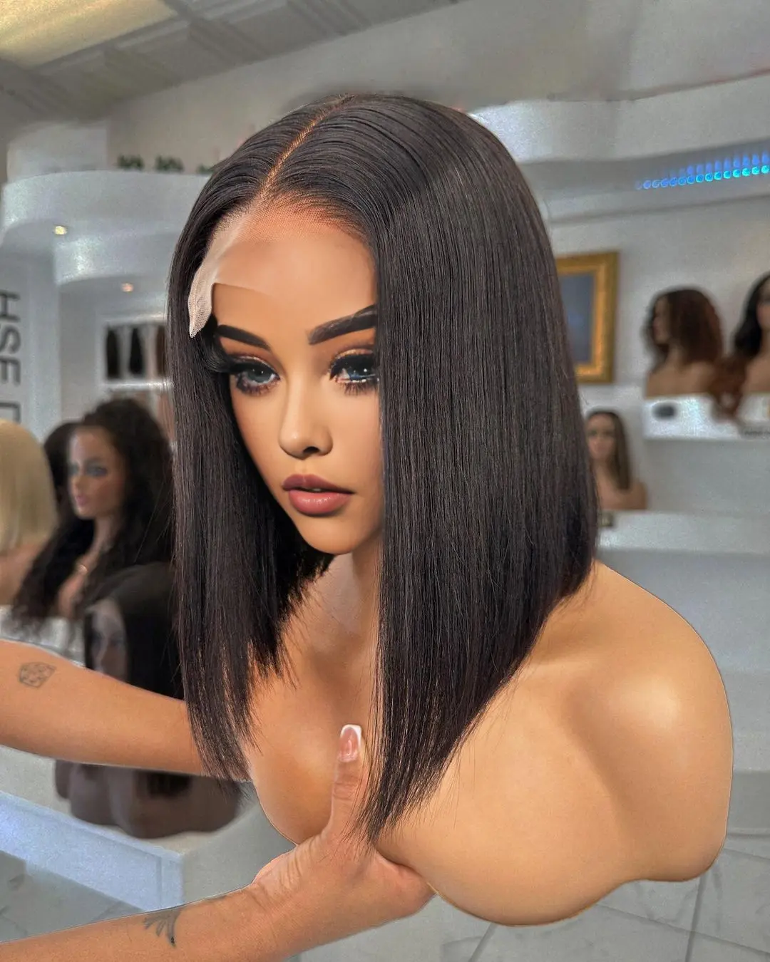 Natural Black Short Bob Lace Front Wigs